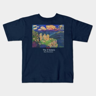 The 3 Sisters, Blue mountains (white text) Kids T-Shirt